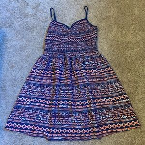 Navy blue/coral printed summer dress